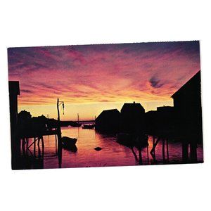 Vintage Postcard Peggy's Cove Sunset Sunrise Lake Nova Scotia Boat Dock Fishing